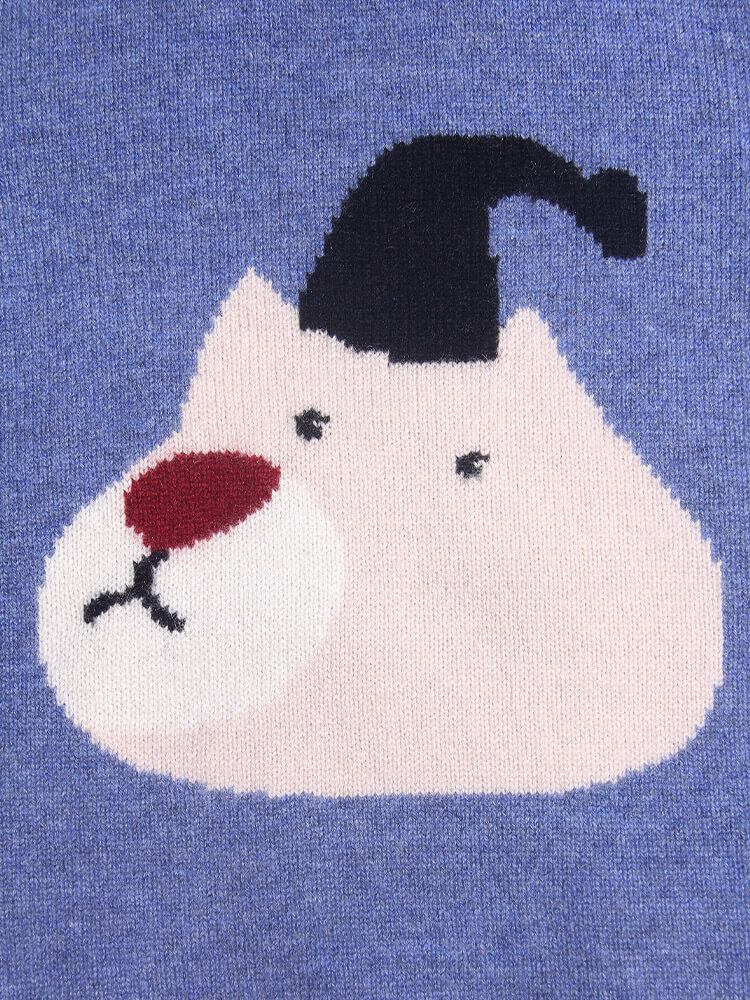 Kids Cute Bear Face Blue Cashmere Pullover Sweater